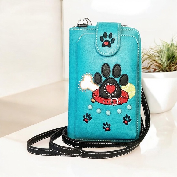 Dog Paw Print Small Cell Phone Purse Wallet Crossbody Bag For Women Cellphone - Picture 3 of 9